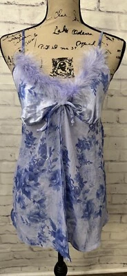 Seductive Wear By Cinema Etoille Med Blue Purple Faux Fur Trim Babydoll  - Image 1 of 4