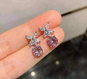 Orecchino donna goccia placcato oro bianco 2 ct 14 kt zaffiro taglio tondo creato in laboratorio - Foto 1 di 8