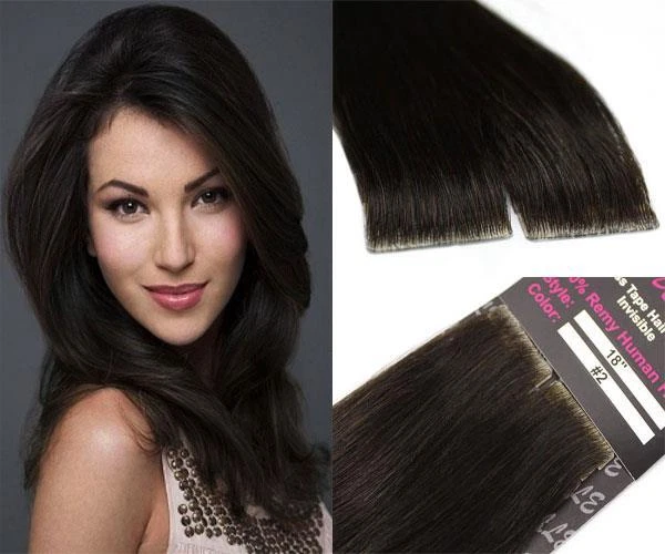 Лента в PU инъекционный невидимый бесшовный Remy человеческих волос расширения темно-коричневый #2 - Изображение 1 из 3
