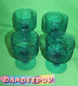 4 Vintage EAPG blau Retro geprägtes Blatt Weinbecher Vase Stielgeschirr Glaswaren - Bild 1 von 6