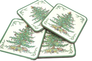 Sottobicchieri Albero di Natale Pimpernel Spode Set di 4 Supporti in Sughero Inghilterra - Foto 1 di 10