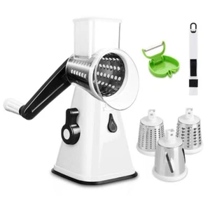 3 in 1 Rotary Cheese Grater SS Handheld Fruit Vegetable Slicer Shredder White - Picture 1 of 12