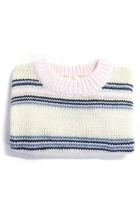 Vignette Childrens Girls Striped Crew Neck Sweater White Pink Blue Size 12 - Picture 1 of 7