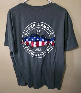 Under Amour Men's XL Fresh Water Div Flag Fish Tshirt Cotton Blend Gray USA - Picture 1 of 9