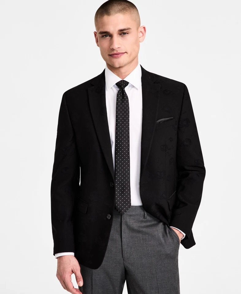 Bar Iii Mens Slim fit Dinner Jacket Blazer 42 L Black Floral - Image 1 of 1