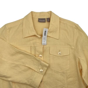 Chico’s Yellow Linen 3/4 Sleeve Button Up Jacket Size 2 NWT Retails for $64.95! - Picture 1 of 8