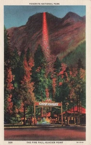 CAMP CURRY YOSEMITE NP CA FIREFALL BONFIRE EMBERS 1933 LINENPOSTCARD 113025 U - Picture 1 of 2