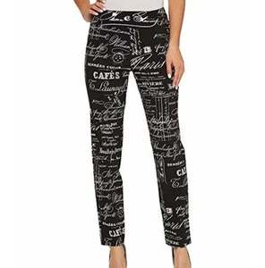 Krazy Larry Hose 10 französische Zeitungsdruck schwarz weiß Stretch Pull-On hergestellt in den USA - Bild 1 von 12