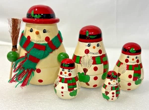 Vintage Snowman Nesting Doll Family Christmas Winter ~ 5-piece Set ~ 5.5" tall - Picture 1 of 10