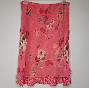 VTG Y2K Notations Sheer Floral Skirt Sz L Pink Mesh Overlay Fairy Coquette Boho - Picture 1 of 14