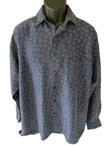 Oleg Cassini Silk Shirt Men's Large Blue White Red Diamonds Button Up LS - Picture 1 of 9