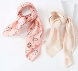 NEW Lark & Ives Hair Scarf Set Of Two Pink Beige Hair Bag Accessory 20” X 20” - Picture 1 of 5