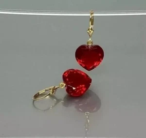 NEW Egle Earring's 2Ct Heart -Created Red Ruby in 14k Yellow Gold Plated - Picture 1 of 6