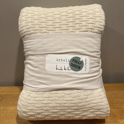 NICOLE MILLER ARTELIER Full/Queen Woven Knit Bed Blanket Color Vanilla Cream NEW - Image 1 of 3