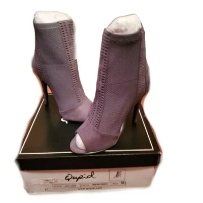 Tacones de tacón alto para mujer punta abierta cremallera trasera gris imitación gamuza EE. UU. 5,5 Foto 1 de 4