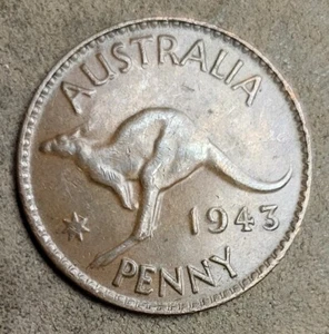 1943 AUSTRALIA KANGAROO ONE 1 PENNY GEORGE VI NICE WORLD COIN - Picture 1 of 2