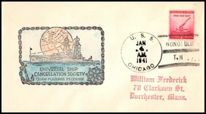 ED-308 NAVAL COVERS USS CUICAGO1941 Hawaii 1/29/43 Solomon Is pmk sunk 1/30/43 - Picture 1 of 2