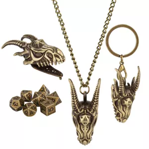 7Pcs Polyhedral Dice Bronze Mini Dice Set RPG DND with Dragon Storage Case Chain - Picture 1 of 12