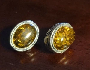 Amber Sterling Silver Post Stud Earrings - Picture 1 of 3