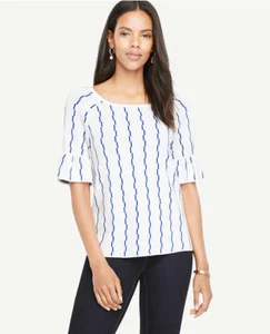 Ann Taylor - XL/16 Cream & Blue Stepped Stripe Ruffle Sleeve Sweater $79.50(85) - Picture 1 of 2