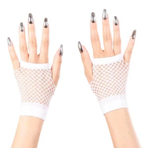 80er Jahre Handschuhe weiß fingerlos Netz Armstulpen Punk Handstulpen Disco - Bild 1 von 1