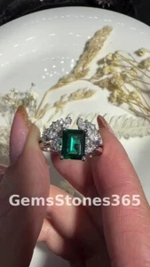 Beautiful Emerald Zamurd Ladies Ring 925 Sterling Silver Genuine Womens Ring - Picture 1 of 13
