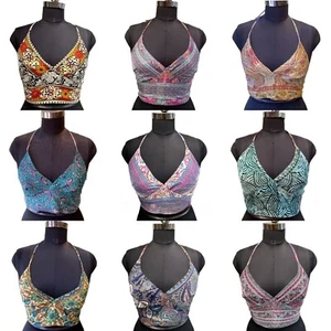 Wholesale 20 PC Of Indian Vintage Silk Sari Halter Crop Tops Retro 60s Clothing - Picture 1 of 9