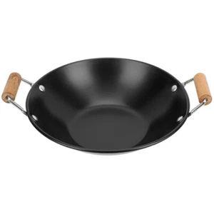 Carbon Steel Pow Wok Wooden Handles Pan Cooking Pan Paella Cooker Skillet - Picture 1 of 12