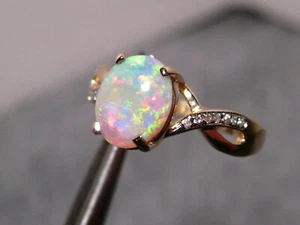 Anillo de ópalo y diamantes - gema australiana sólida ópalo AAA - oro de 14 kt TALLA 6 EE. UU. - Imagen 1 de 10