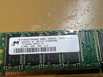 Micron/Apple 512MB PC3200 DDR Memory Module PC3200U-30331-A1 mt8vddt6464ag-40bd1 - Image 1 of 2