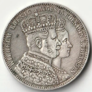 MDS ALTDEUTSCHLAND PREUSSEN KROENUNGS THALER 1861 "WILHELM + AUGUSTA", SILBER #C - Bild 1 von 2