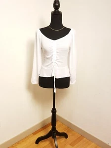 Japna White Button Down Long Sleeve Twist Front Crop Top Size Medium - Picture 1 of 5