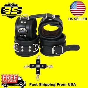 Real Cow Leather Wrist, Ankle, Thig Set Restraints Fur Lining Cuffs 4 Pieces - Picture 1 of 3