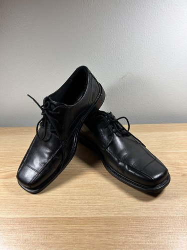 Clarks da uomo taglia 9 1 2 M pelle nera con lacci 16279 punta quadrata