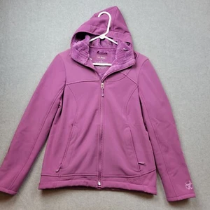LL Bean Jacket Womens Large Purple Fleece Floral Embossed Zipped Pockets - Picture 1 of 10