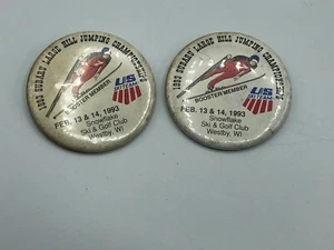 Snowflake Ski Golf Club WESTBY WI Hill Jumping Pinbacks 1993 lote de 2 K6 - Imagen 1 de 12