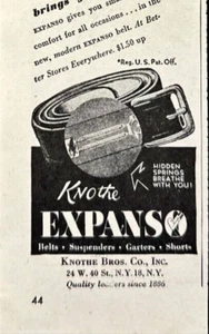 1946 Knothe Bros Expanso Cinturones para Hombre Cintura Inteligente Anuncio Estampado De Colección - Imagen 1 de 7