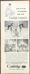 1952 Cambridge Glass Centerpieces PRINT AD Candleabra Prisms Epergnes Sticks - Picture 1 of 1