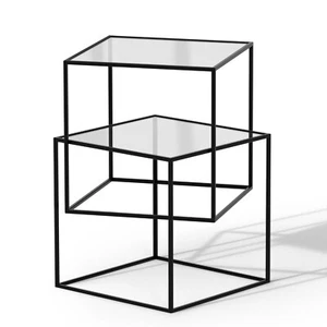 Illusion Square Satztisch Beistelltisch Sofa Beistelltisch mit Metallgestell und Glasplatte - Bild 1 von 9