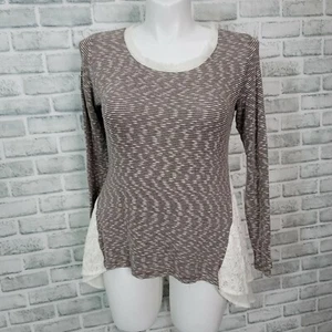 Maglione pullover maglia Anthropologie Clu Willoughby L marrone a righe bordo chiffon - Foto 1 di 7