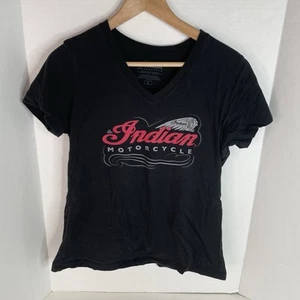 Indian Motorcycle Women’s Large V-Neck T-Shirt, Black, Sioux Falls SD Graphic - Picture 1 of 5