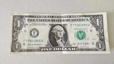 Double Pair With (1990) Birthday Yr. $1 One Dollar Bill Fancy Serial Number  - Image 1 of 2