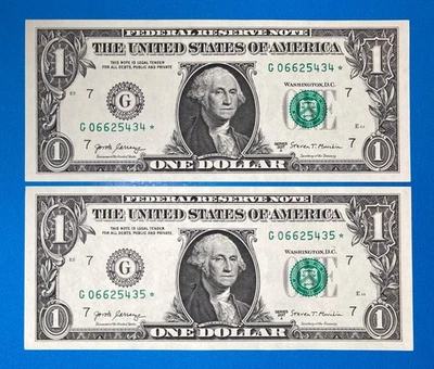 G 06625434 - 35 * 500K Star Note (Chicago / G / 7) $1 One Dollar Bill *AU* - Image 1 of 2