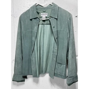 Pendleton Suede Leather Turquoise Full-Button Jacket Blazer Women's Medium - Picture 1 of 6