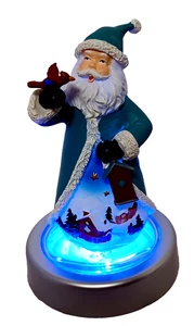 Santa with Redbird 5" Resin Figure with Color Changing Lighted Pedestal - Bild 1 von 2