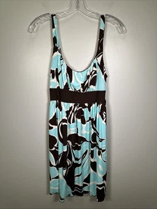 VTG LaBelle Mini Dress L Teal Brown Floral Tie Waist USA Made Y2K Babydoll - Picture 1 of 8