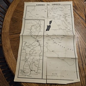 Mappa d'epoca della Sardegna e della Corsica Italia epoca WW2 carta cartina 17 per 27" grezza - Foto 1 di 5
