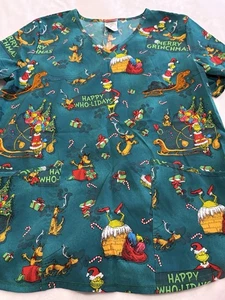 Dr. Seuss The Grinch Women’s Size Medium M Christmas Womens Scrub Nursing Top - Picture 1 of 3