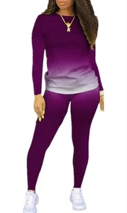 Womens Long Pants Set Casual Sport 2PCS Tracksuit Lounge Wear Long Sleeve Tops - Picture 1 of 3