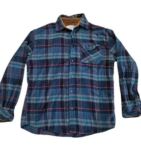 Gioberti Shirt Men Medium Blue Brushed Flannel Plaid Check Button Up Cotton - Picture 1 of 6